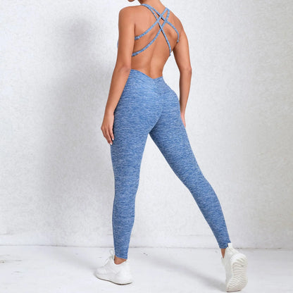 Women Gym Jumpsuit - Backless Fitness Jumpsuit | Breathable Nylon Spandex Blend Activewear