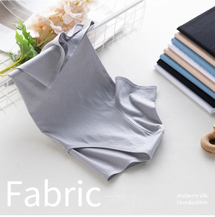 Women's V-Neck T-Shirt – Silk-Linen-Cotton Solid Summer Tee