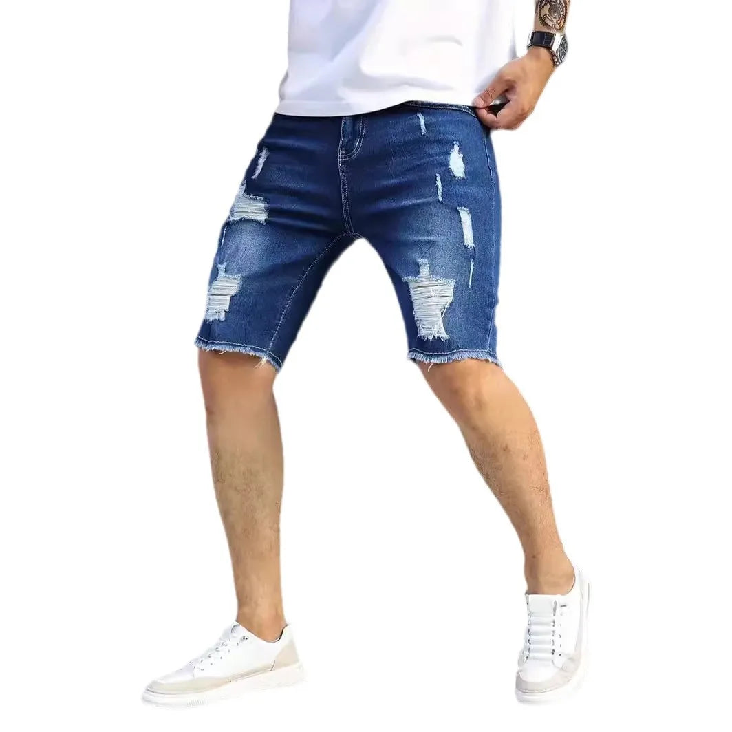 Men's Denim Shorts – Slim Straight Ripped Jeans Black Stretch Casual Summer Wear