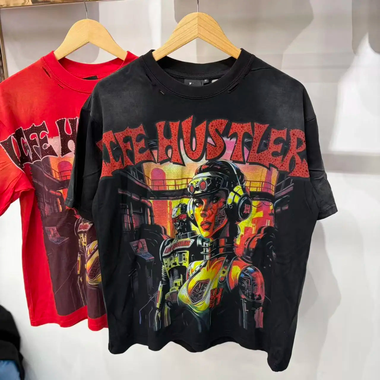 26SS Y2K High Quality American Retro Trendy Fashion Tops LIFE HUSTLERS 100% cotton large size loose Men's Women's T-Shirt
