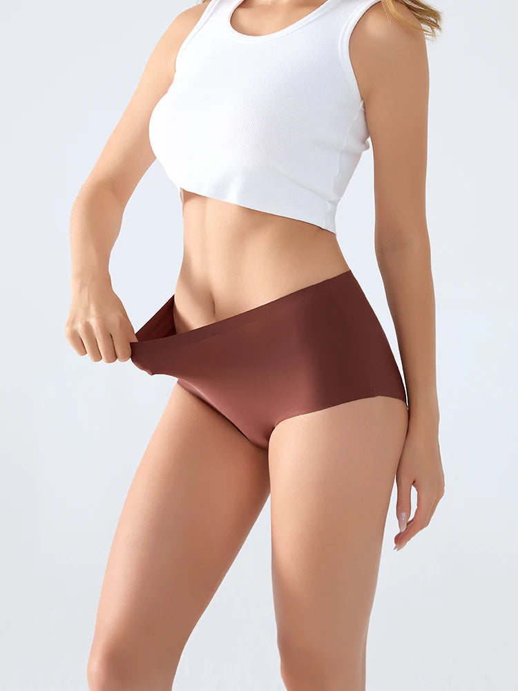 4PCS/SET Plus Size Underwear Women's Panties Ice Silk Solid Color Ladies Seamless Underpants High Waist Sexy Breathable Lingerie