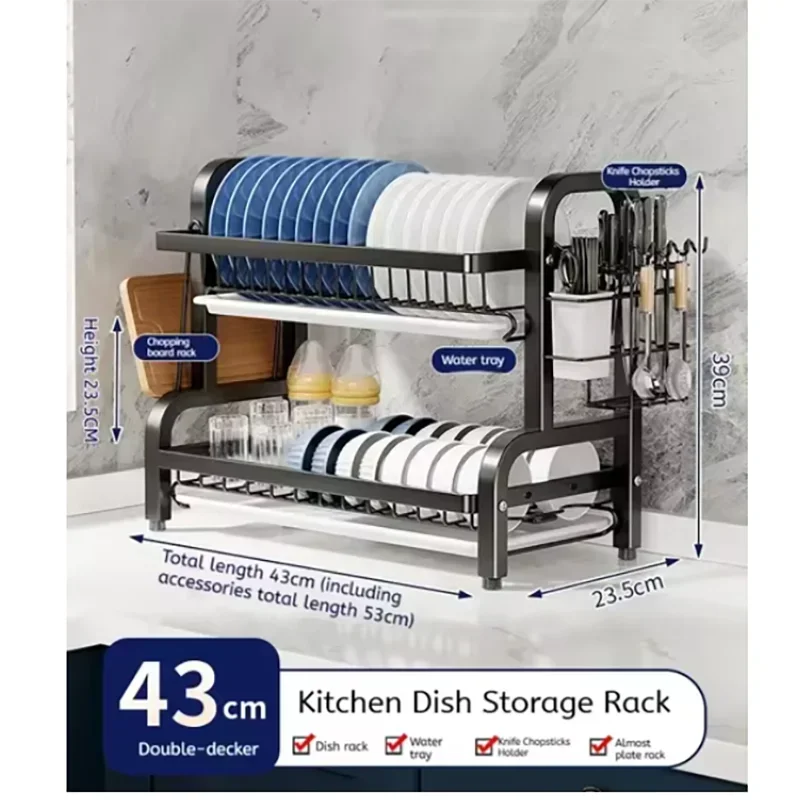 Compact 2-Tier Stainless Steel Dish Drainer 2025 New Rustproof Kitchen Organizer with Utensil Holder
