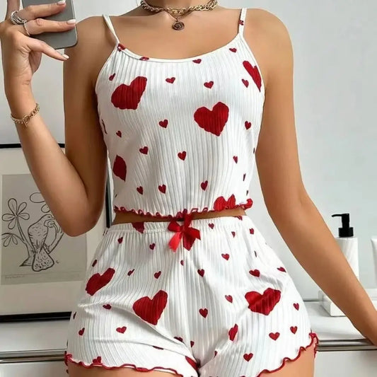 Summer Womens Pajama Set - Solid Color Polyester Sling Top  Shorts - ZOOMNSTORE