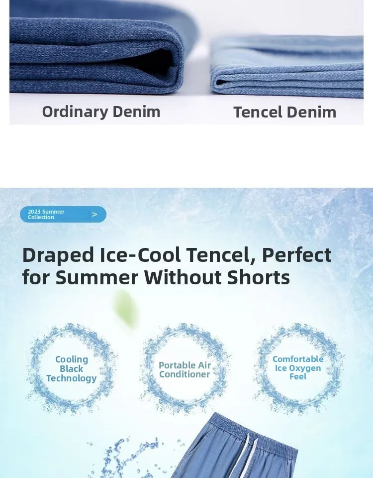 Summer Thin Soft Silk Loose Straight Leg Jeans Women's High Waist Wide Leg Pants Comfortable Breathable Casual Trousers