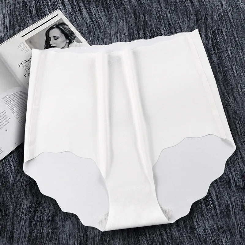 Ice Silk Panties High Waist Underwear Women Belly Seamless Breathable Briefs Girls Large Size Solid Color Sexy Lingeries Ladies