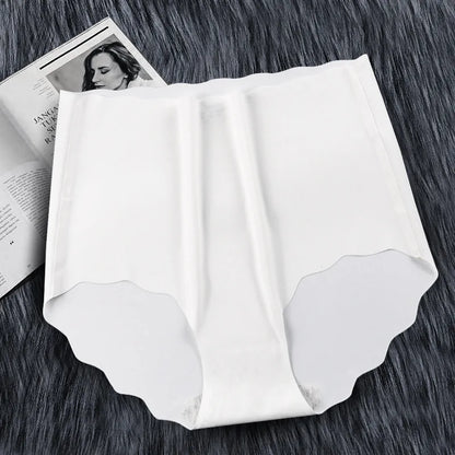 Ice Silk Panties High Waist Underwear Women Belly Seamless Breathable Briefs Girls Large Size Solid Color Sexy Lingeries Ladies