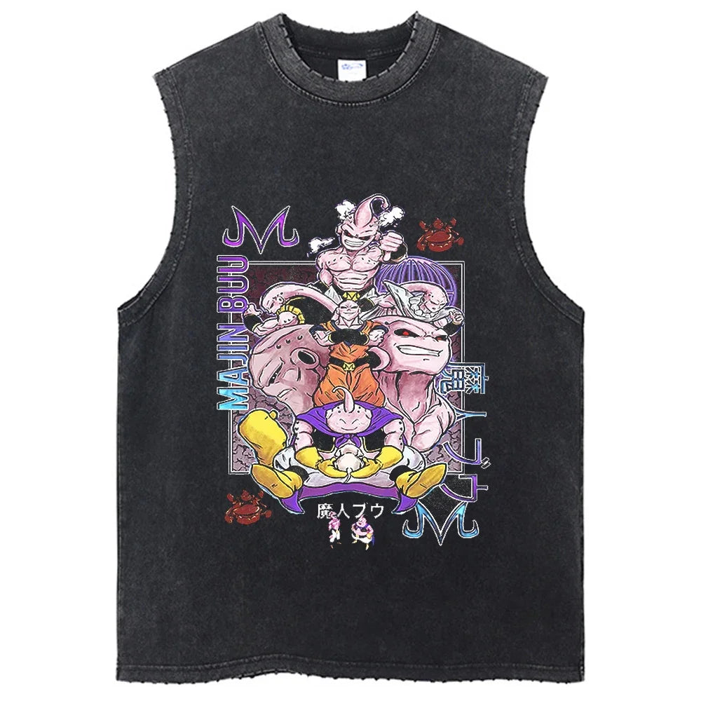 Fashion Dragon Ball Z Harajuku T-Shirts Retro Streetwear Washed Anime Man Tank Tops Tees Retro Manga Oversize Sleeveless Vest