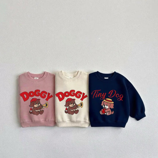 Baby Boys Cartoon Dog Hoodie - Solid Color Long Sleeve Top Autumn 2025
