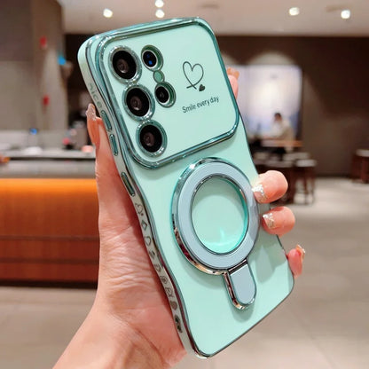 Wave Plating Side Love Heart Phone Case For Samsung Galaxy S26 S25 Ultra S24 S23 S22 A16 A55 Protect Lens Shockproof Back Cover
