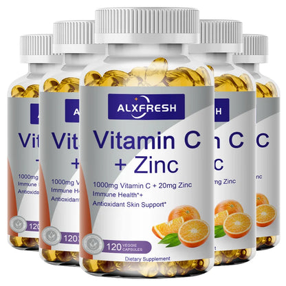 Alxfresh Vitamin C 1000mg with Zinc 20mg | Vitamin Dietery Supplement | Non-GMO & Gluten Free Vegan | for Immune Support Caps