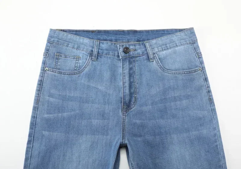 2026 Summer Brand Clothing Men's Straight Loose Lightweight Jeans Classic Badge Business Casual Thin Cotton Stretch Pants