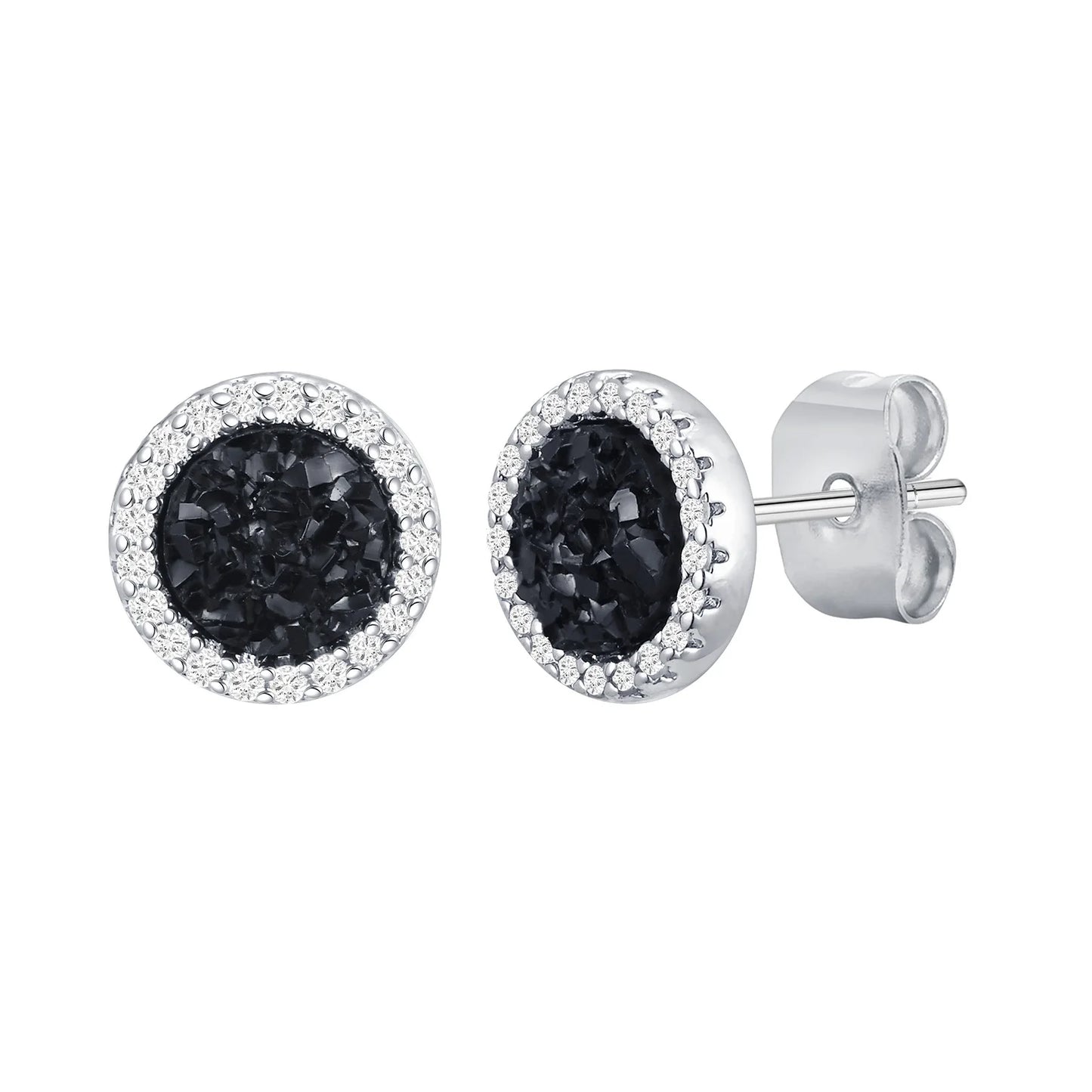 Vnox Black Crystal Round Circle Earrings for Men, Full Blue CZ Stone Ring Stud Earrings, Gothic Simple Piercing Ear Jewelry