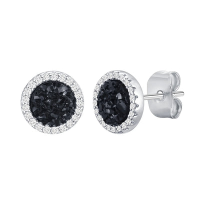 Vnox Black Crystal Round Circle Earrings for Men, Full Blue CZ Stone Ring Stud Earrings, Gothic Simple Piercing Ear Jewelry