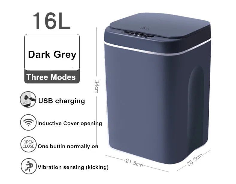 Touchless 16L Sensor Trash Can - Smart Waterproof Kitchen  Bathroom Wastebin