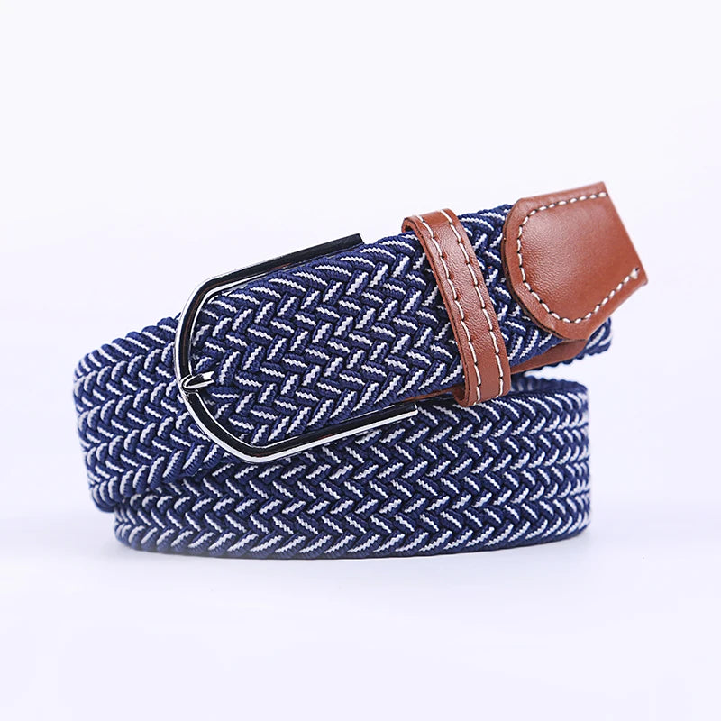 Unisex Stretch Jeans Belt - Casual Knitted Woven Canvas Pin Buckle