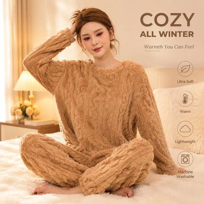 Ultra Soft Warm Coral Fleece Pajama Set Lightweight Fluffy Winter Loungewear Sleepwear For Women Cozy Home Suit Winter Style New