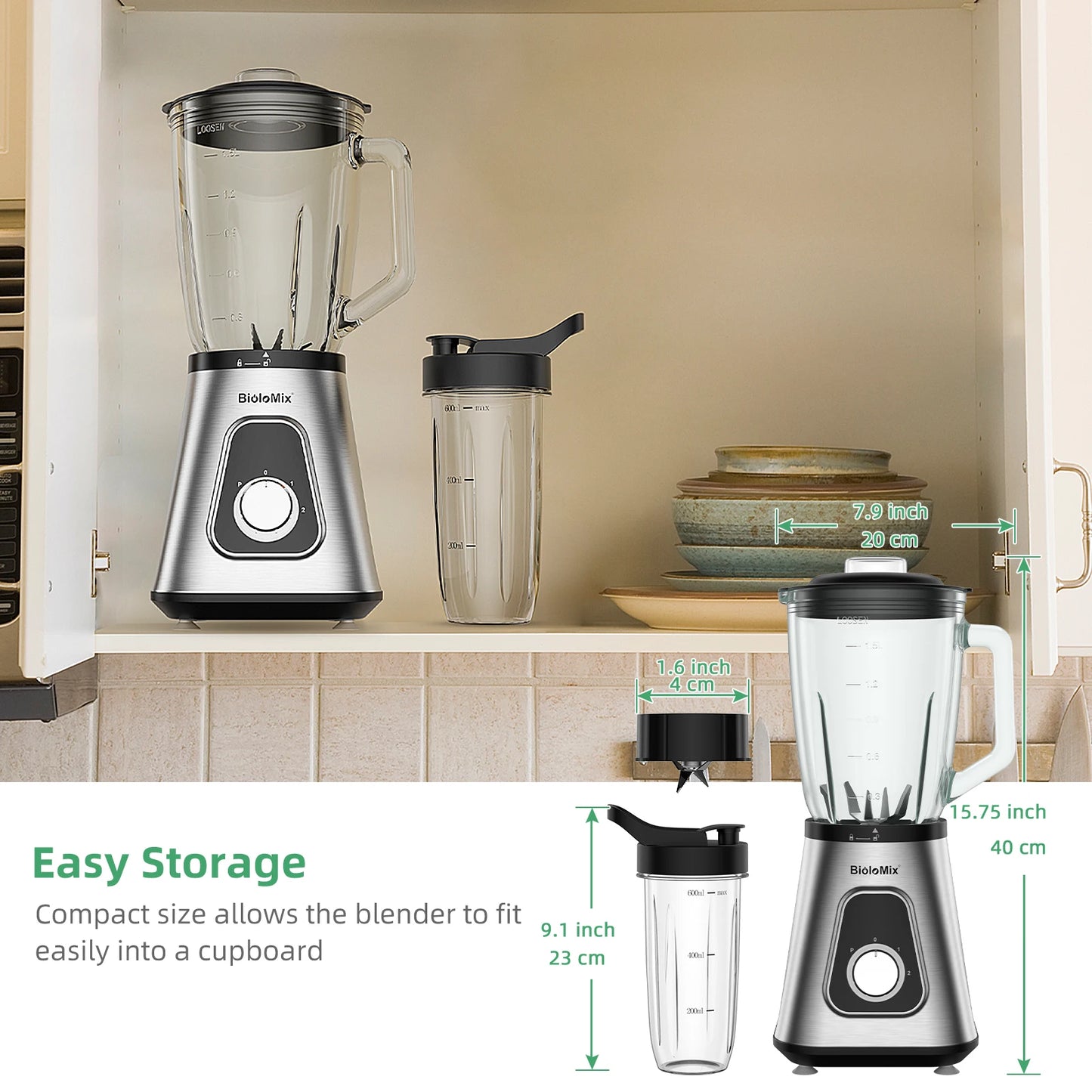 BioloMix 1300W Smoothie Blender - 15L Glass Jar for Frozen Drinks  Sauces