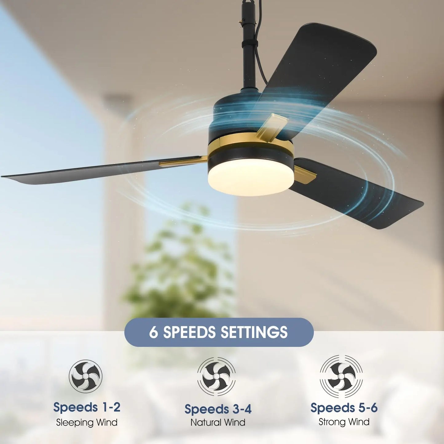 Sealing Led Ceiling Fan with Light Remote Control EU/US Standard Black/Gold Ceiling Lamp Fan 105cm Electric Fan Light Fixture