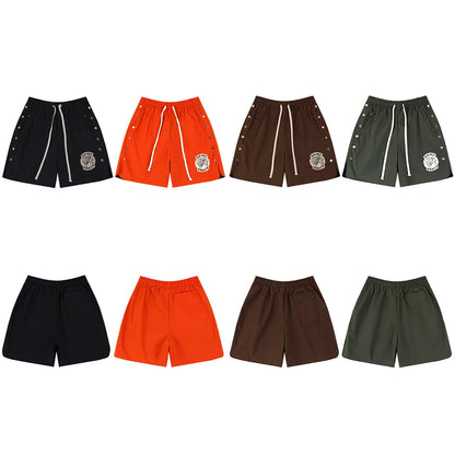 Side Button Embroidery Water Proof Thin Summer Shorts for Men Elastic Waist Drawstring Baggy Quick Dry Five Point Pants
