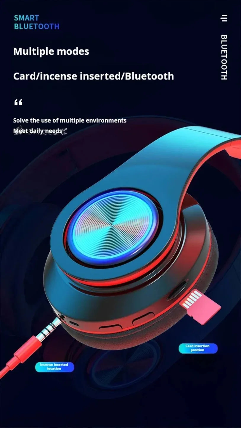 Surround Sound Stereo Wireless Earphone Head-Mounted Gaming Headphones Blutooth with Micro Phone Colourful PC Laptop Headset