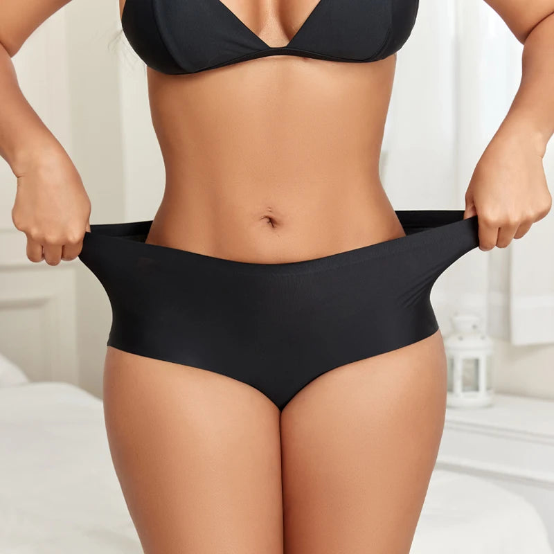 5Pcs High Waist Seamless Women's Panties Sexy Ice Silk Breathable Stretchy Intimates Plus Size Solid Color Sport Lingerie XS-XXL