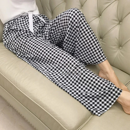 Women Cotton Casual Trousers Summer Loose Pajamas Home Pants Thin Wide Leg Pants Fashion Oversized Sleep Bottoms Korean Pants