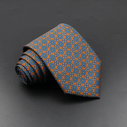 Mens Silk Tie - 75cm Soft Novelty Necktie in Blue Green Orange Floral Pattern