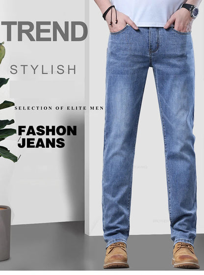 Light Blue Slim Fit Jeans - Stylish Casual Stretch Denim Pants - ZOOMNSTORE