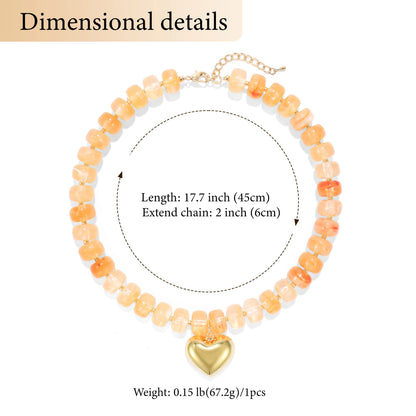 Badu Bohemia Colorful Acrylic Beaded Choker Necklace for  Women 14K Gold Plated Heart Pendant Summer Aesthetic Y2K Jewelry Gift