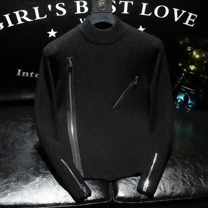 Men Sweater Autumn Winter New Arrival Zipper Solid Color Long Sleeve Fashion Trend Casual Versatile High Neck Knitted Top