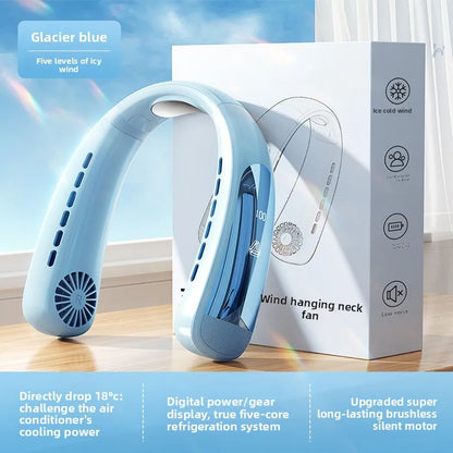 Sports Neck Hanging Cooling Small Fan Portable Neck Hanging Digital Display Strong Wind Silent Bladeless Charging Small Fan