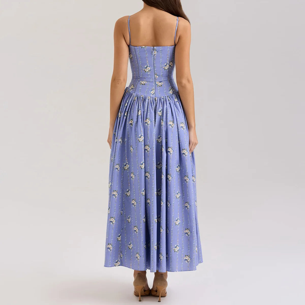 Summer Midi Dress - Women's Floral Print Elegant Camisole Fit and Flare Holiday Dress