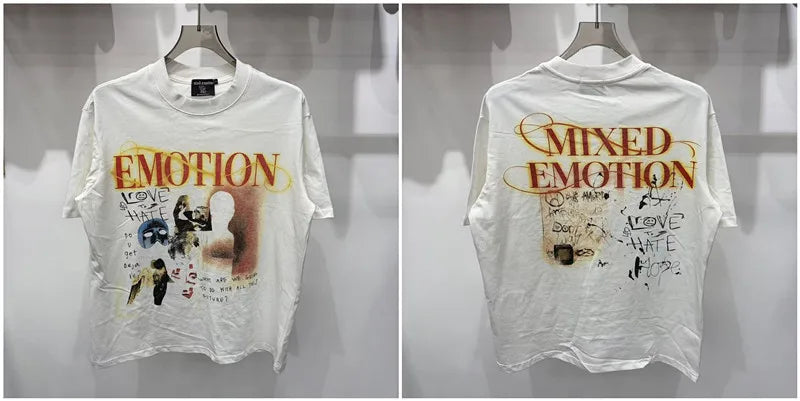 New MIXED-EMOTION Rhinestone cartoon printed pattern 100% cotton Men Women T-shirt Loose casual Shinning Diamond Tees Oversized Top