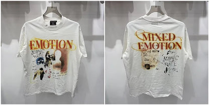 New MIXED-EMOTION Rhinestone cartoon printed pattern 100% cotton Men Women T-shirt Loose casual Shinning Diamond Tees Oversized Top