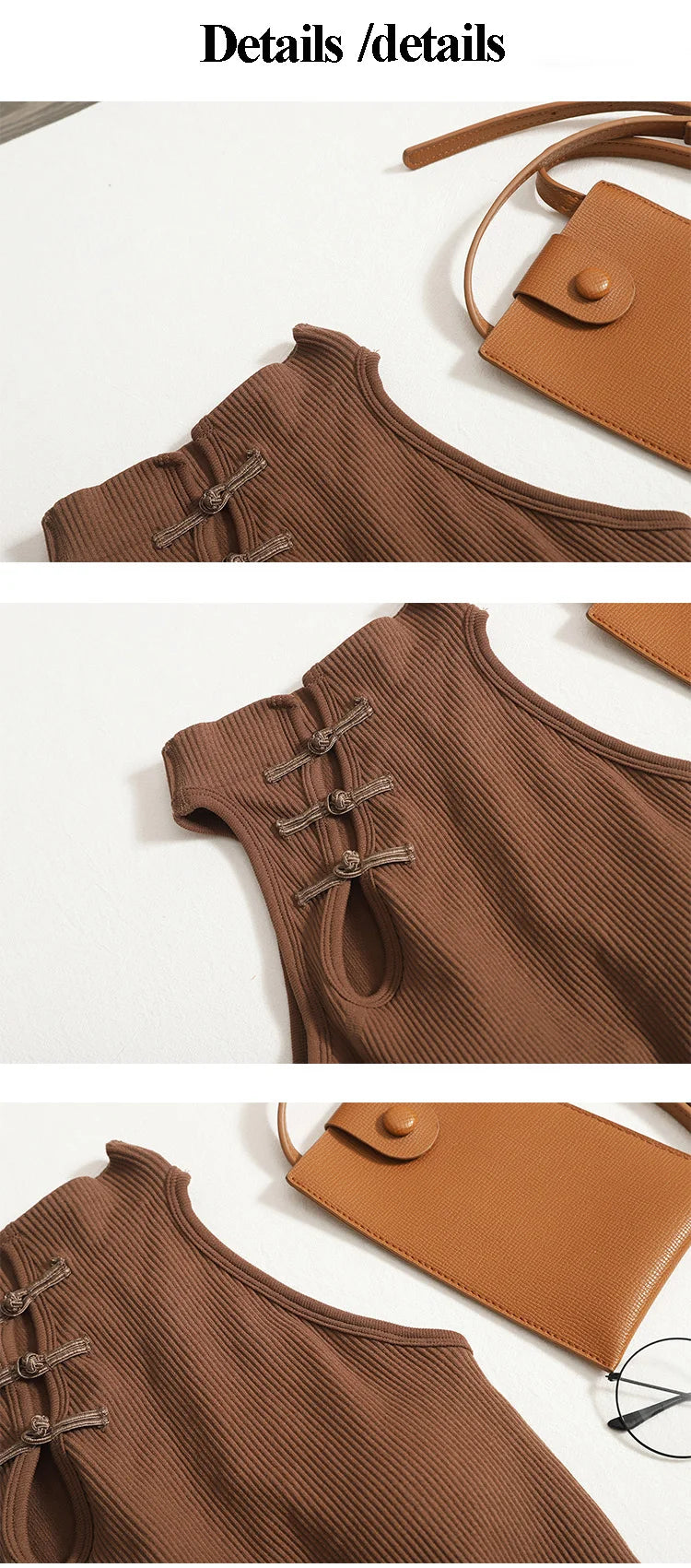 ITOOLIN Women Vintage Chinese Button Tank Tops With Bra Pad Halter Tops O-Neck Elegant Crop Tops Off Shoulder Tops For Women