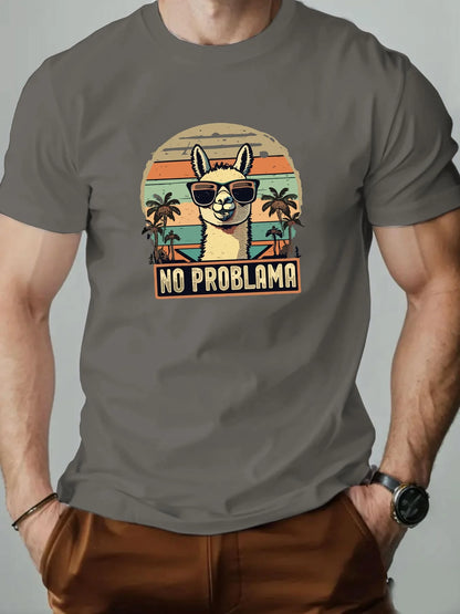 No Problem At All. Alpaca Print 100% Cotton Men Woment T-shirt Summer Autumn Daily Sports Party Casual Loose Street Short Sleeve