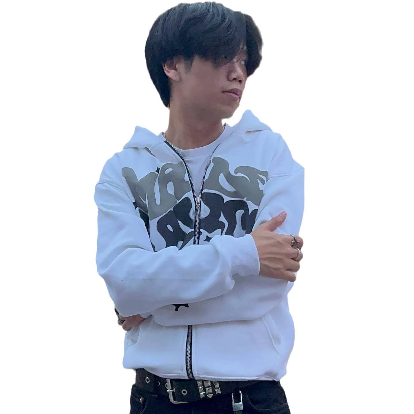 New Harajuku Fashion Gothic Letter Printed Casual Hoodie Zipper Hoodie Street Shirt Sportswear Fashion Men's and Women's Jacket