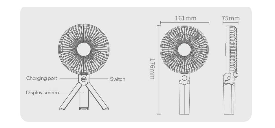 New Foldable Tripod Handheld Fan 3000mAh 4-Speed Rechargeable Fan LED Digital Display Portable Fan for Outdoor Travel Camping