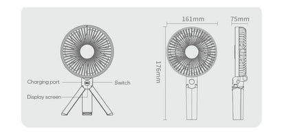 New Foldable Tripod Handheld Fan 3000mAh 4-Speed Rechargeable Fan LED Digital Display Portable Fan for Outdoor Travel Camping