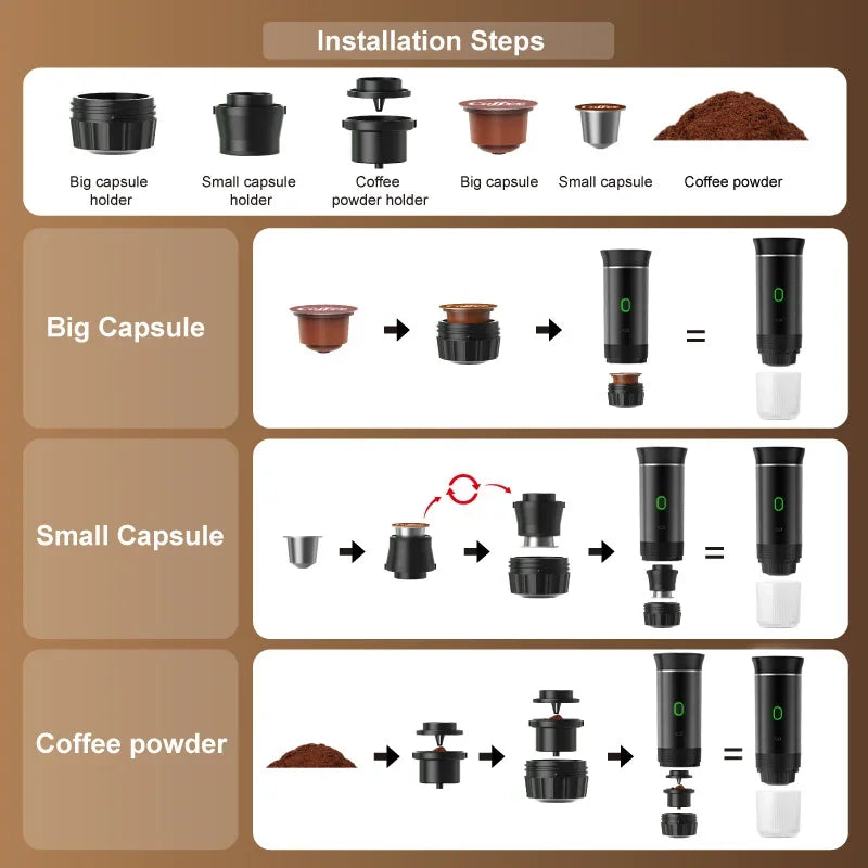 Portable Wireless Espresso Coffee Maker - 3-in-1 Travel Machine for Car  Camping - ZOOMNSTORE