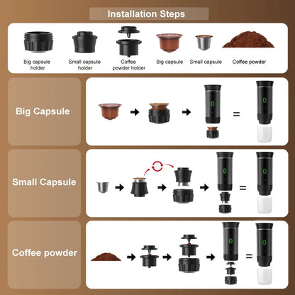 Portable Wireless Espresso Coffee Maker - 3-in-1 Travel Machine for Car  Camping - ZOOMNSTORE