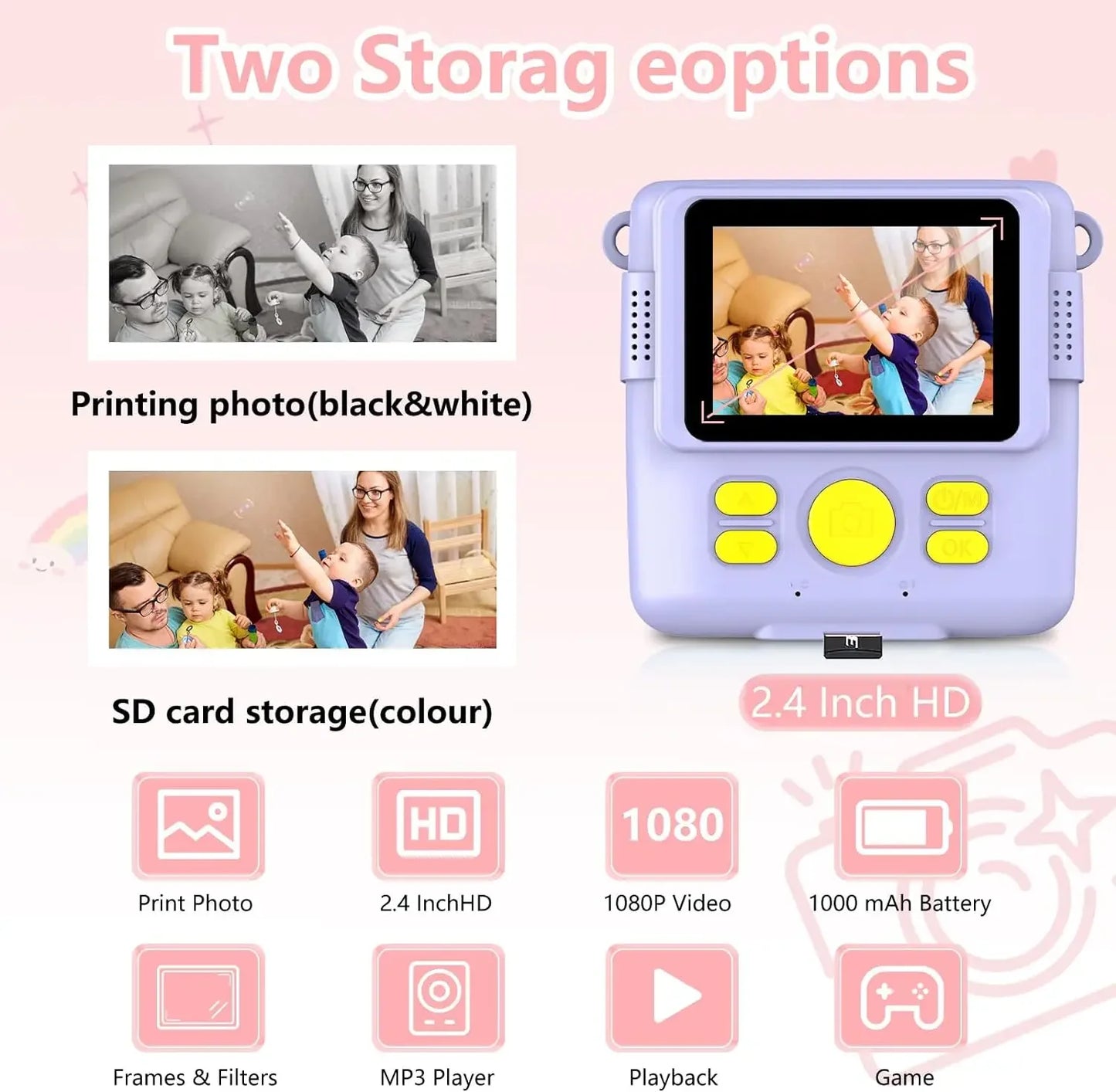 Instant Print Camera - Kids Digital Camera with 1080P HD Video, Waterproof & Shockproof Toy