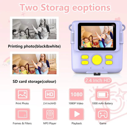 Instant Print Camera - Kids Digital Camera with 1080P HD Video, Waterproof & Shockproof Toy