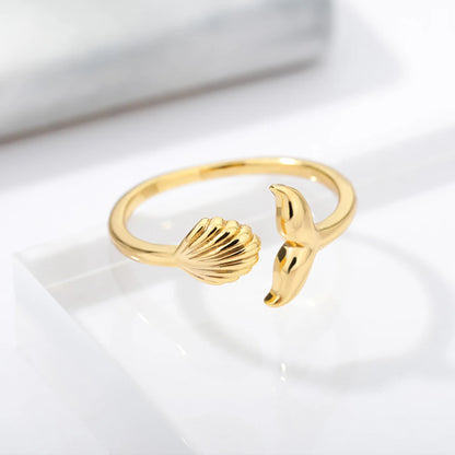 Ocean Starfish Shell Open Rings For Women Gold Color Stainless Steel Ring Summer Beach Aesthetic Waterproof Jewelry Gift