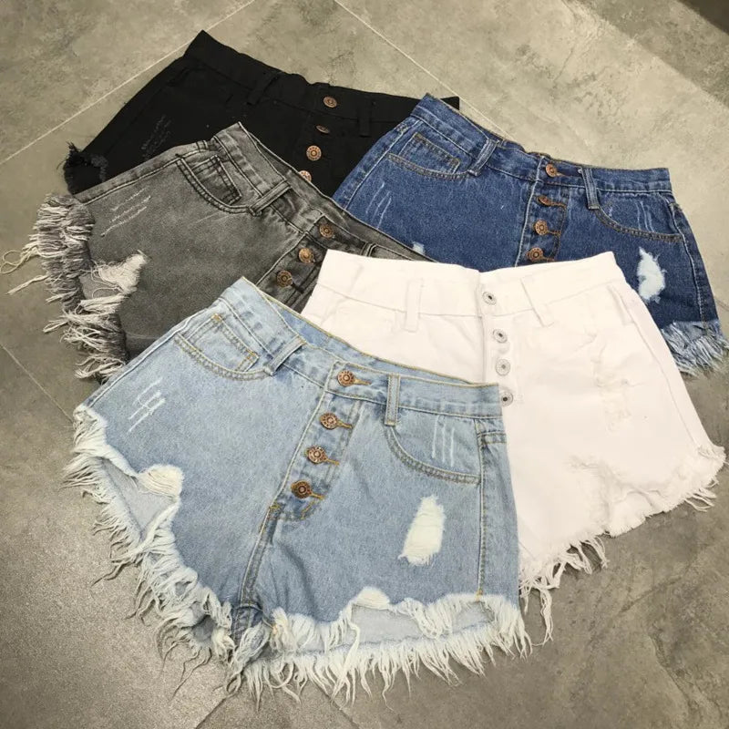Women's Raw-Edge Denim Shorts – High-Waist Wide-Leg Jean Shorts (Plus Size)