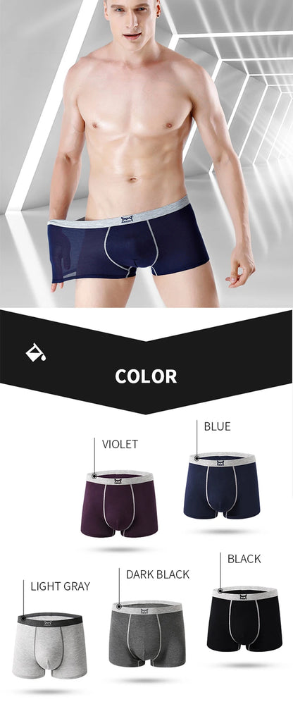 MiiOW 3pcs 40S Modal Men Boxers Underwear Breathable Mesh Men's Panties Boxershorts 3A Graphene Antibacterial Man Underpants