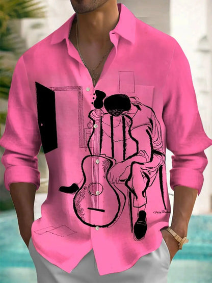 Men's shirts, button down shirts, casual shirts, spring and summer, printed long sleeves, daily, fashionable, comfortable
