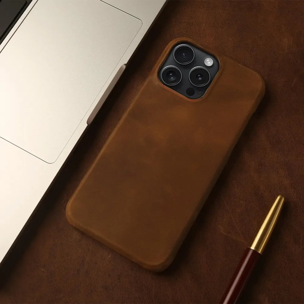 ZWW Crazy House Genuine Leather Cover Case For Iphone 15 Pro Max Case For Iphone 14pro 12 11 XR XS 13 8 Aesthetic Vintage Retro