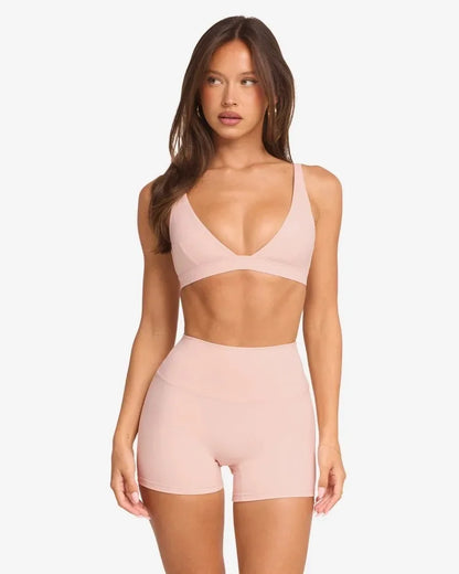 C-B Style V-Neck Sports Bra & High Waist Yoga Shorts/Leggings Set Women's Fitness Gym Pilates Activewear Workout Sportswear