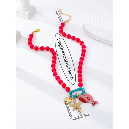 1pc Summer Beach Multi-Layer Resin Beaded Necklace, Colorful Fish & Starfish Charms, Boho Jewelry for Vacation & Beach Party